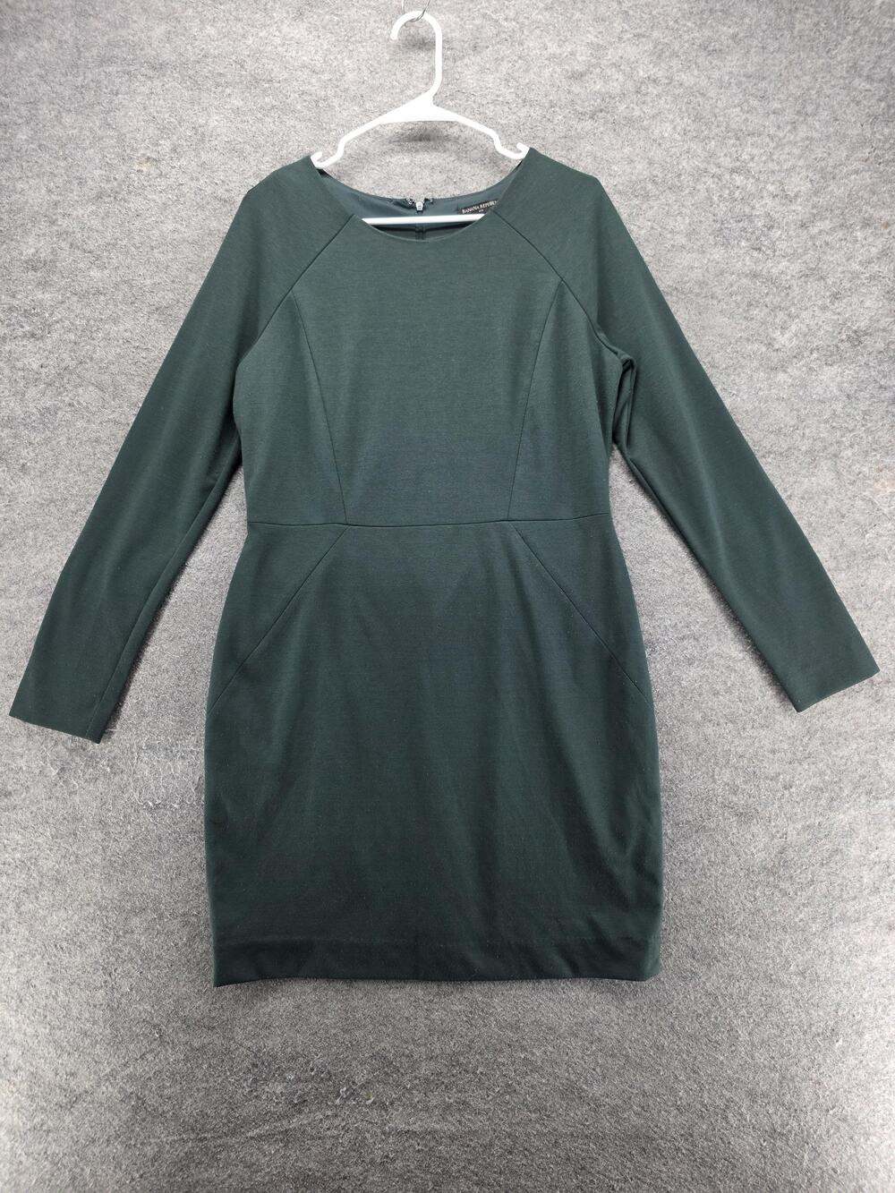 Banana Republic Dress Womens 12 Green Sheath Short Long Sleeve Knit Stretch Zip